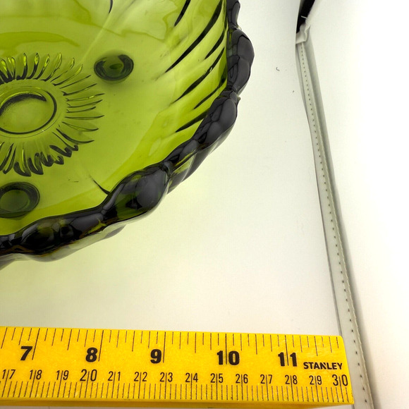 Vintage Indiana Glass Avocado Green Colony Petals Sunflower 11.5” Footed Bowl - Picture 6 of 7